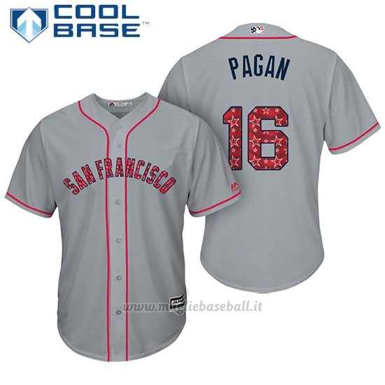 Maglia Baseball Uomo San Francisco Giants 2017 Estrellas y Rayas Angel Pagan Grigio Cool Base